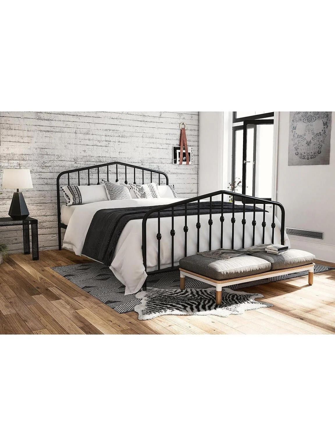 Dorel Home Bushwick Metal Double Bed Black Stylish and Strong Bed Frame