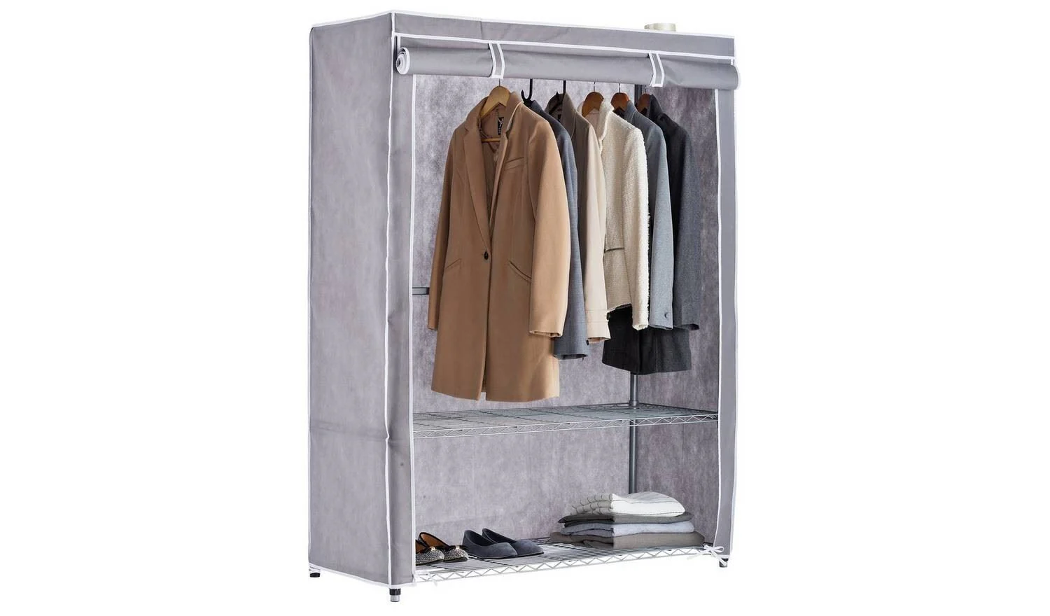 Double Heavy Duty Covered Rail Grey Garment Rail Wardrobe Storage - Image 2
