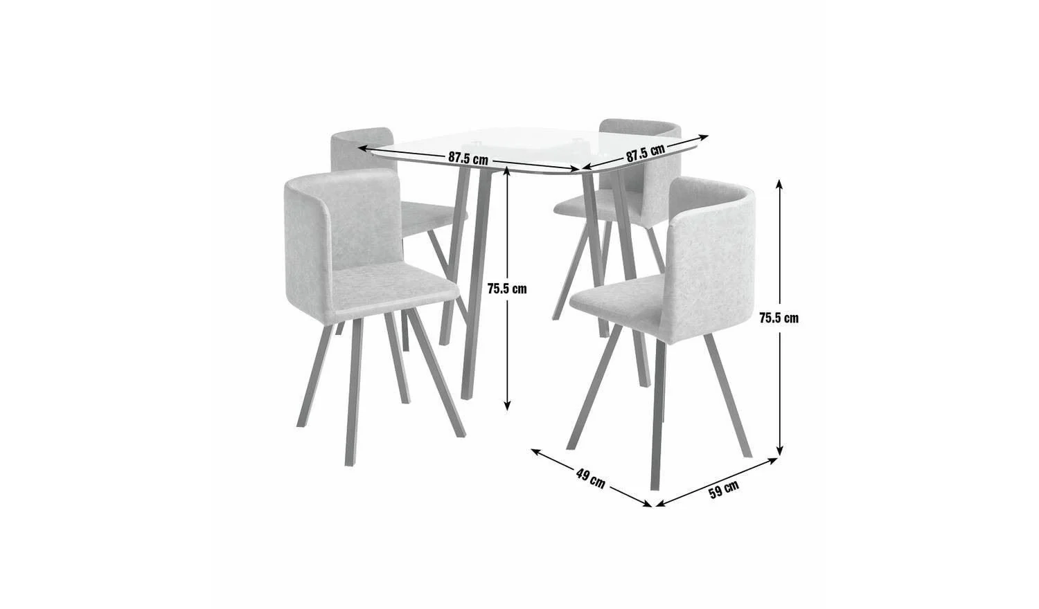 Elsie Black Dining Table & 4 Charcoal Chairs Modern Kitchen Furniture Set - Image 2