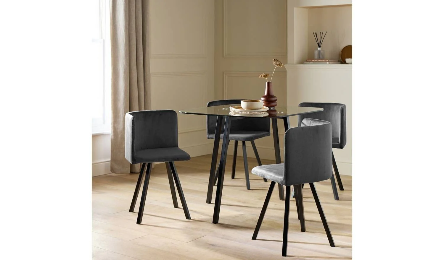 Elsie Black Dining Table & 4 Charcoal Chairs Modern Kitchen Furniture Set - Image 3