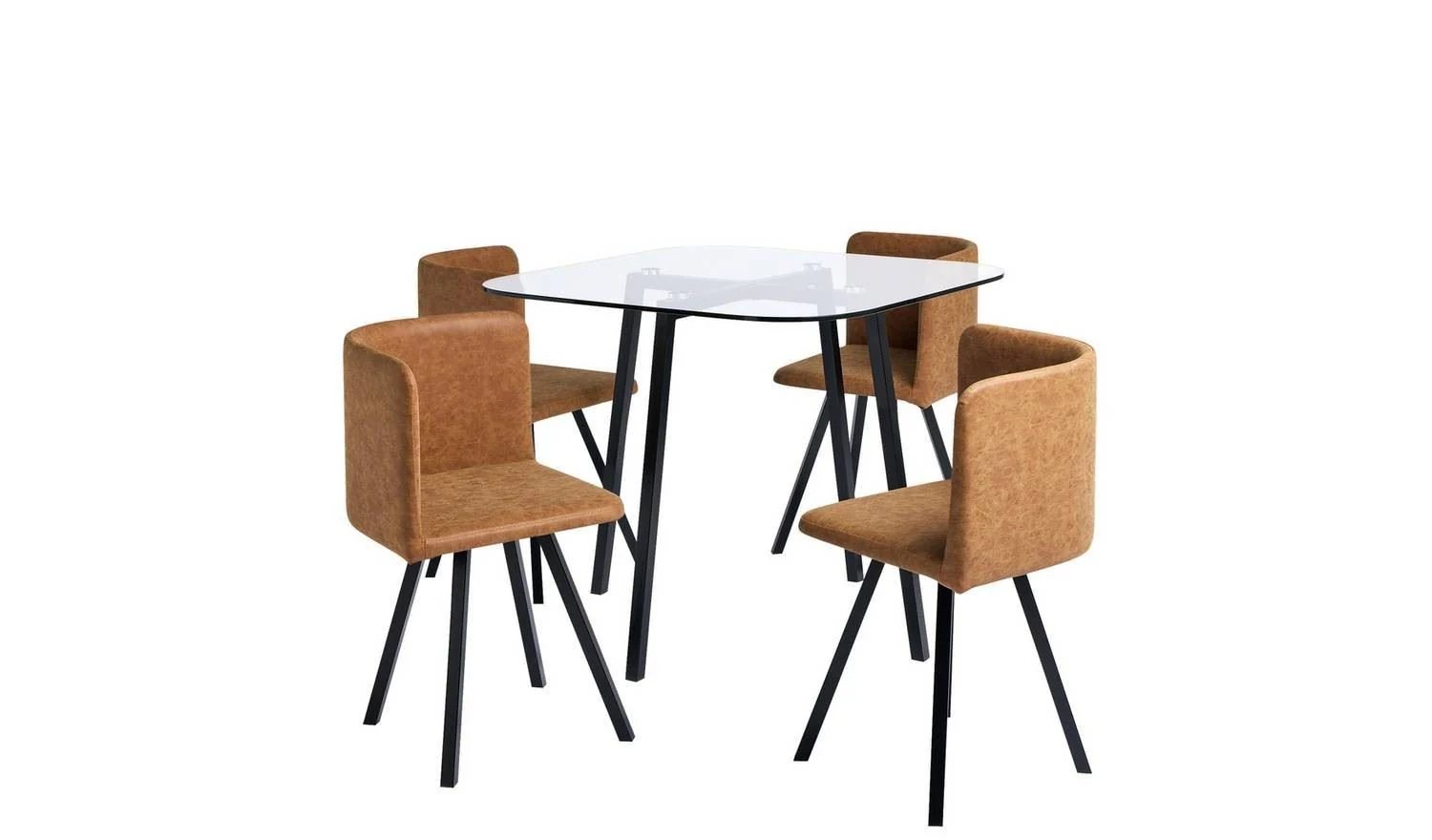 Elsie Black Dining Table & 4 Tan Chairs Space Saving Glass