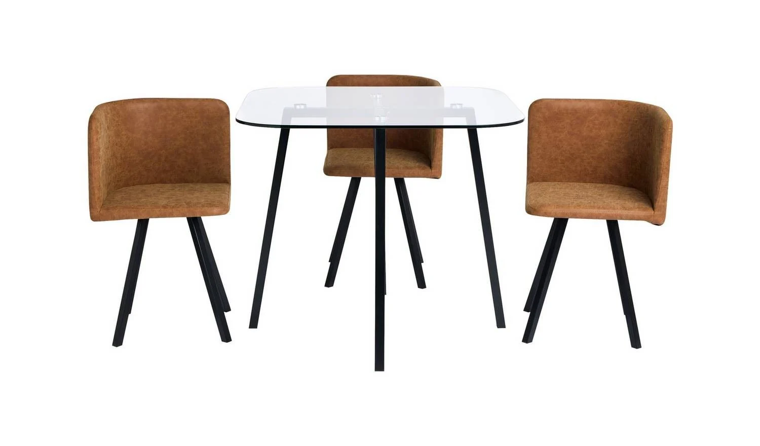 Elsie Black Dining Table & 4 Tan Chairs Space Saving Glass - Image 5