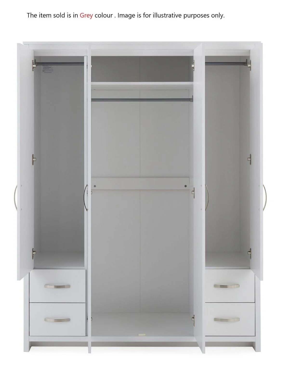 Ely 4 Door 4 Drawer Wardrobe Grey Modern Bedroom Storage - Image 2