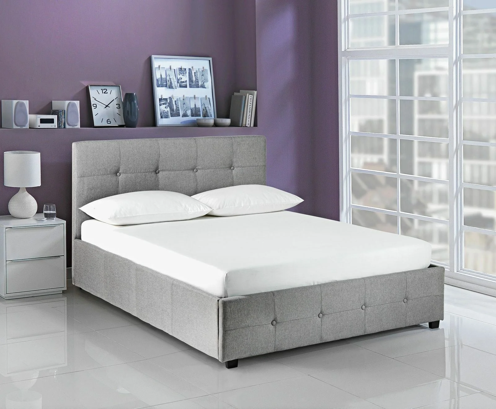 Eros Double Ottoman Bed Frame Grey with Lift-Up Storage for Bedrooms - Image 2