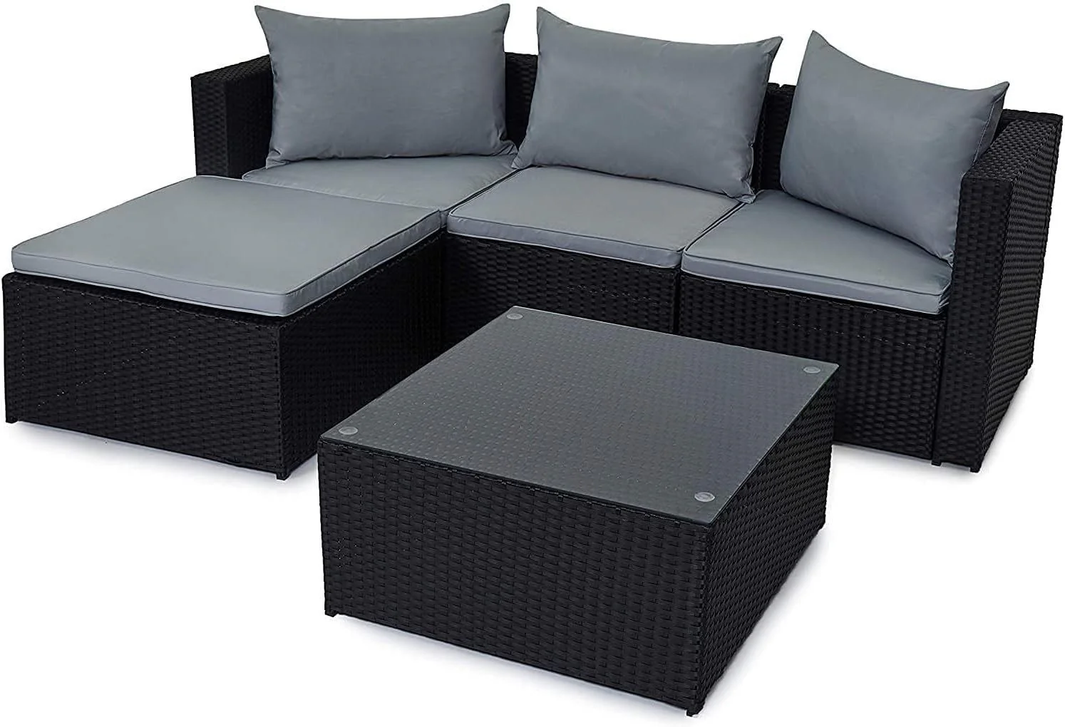 EVRE Malaga Rattan Outdoor Garden Furniture Set & Cushion & Coffee Table Black - Image 4