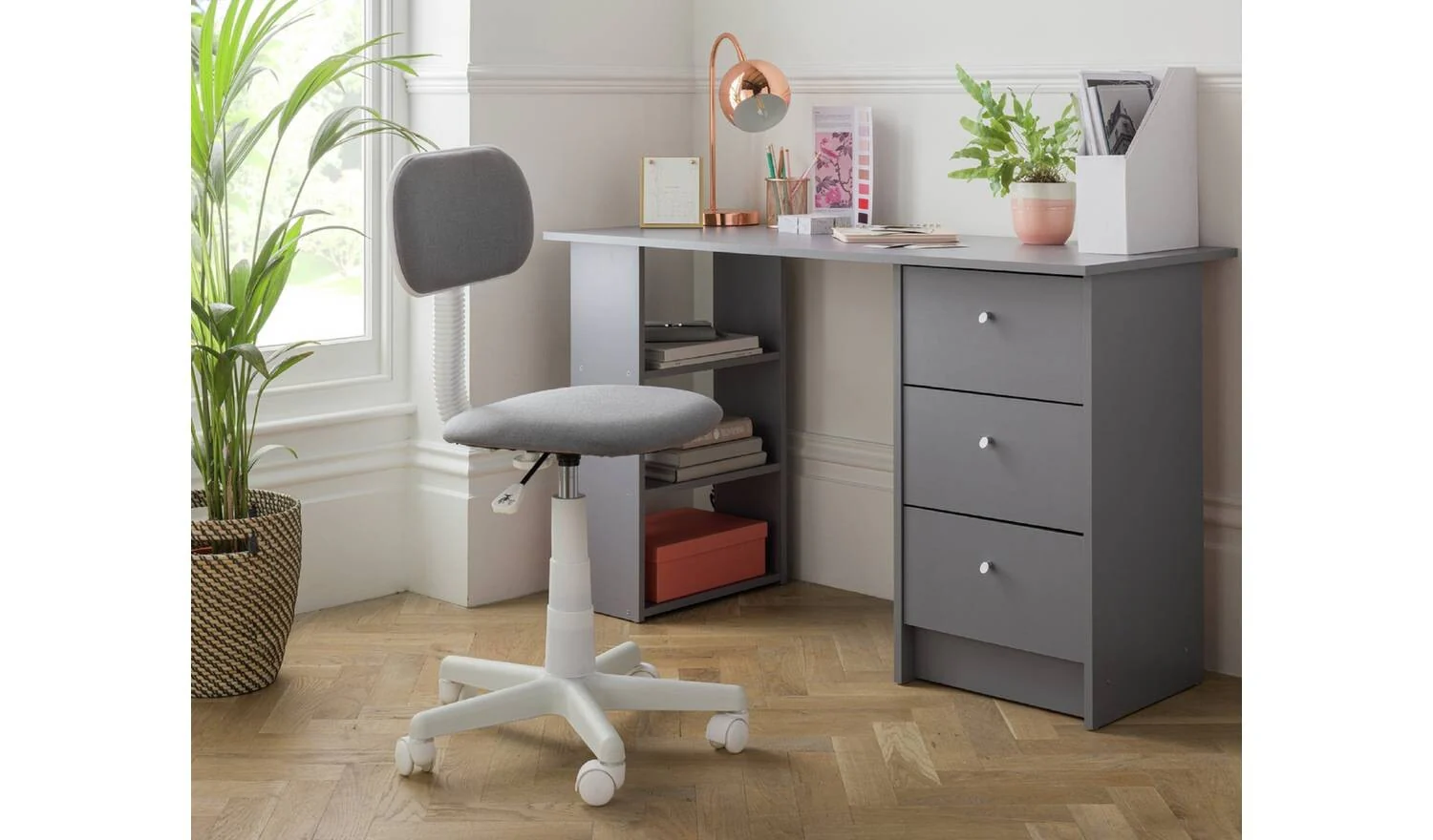 Fabric Office Chair Grey Modern Home Office Furniture Comfortable - Image 2