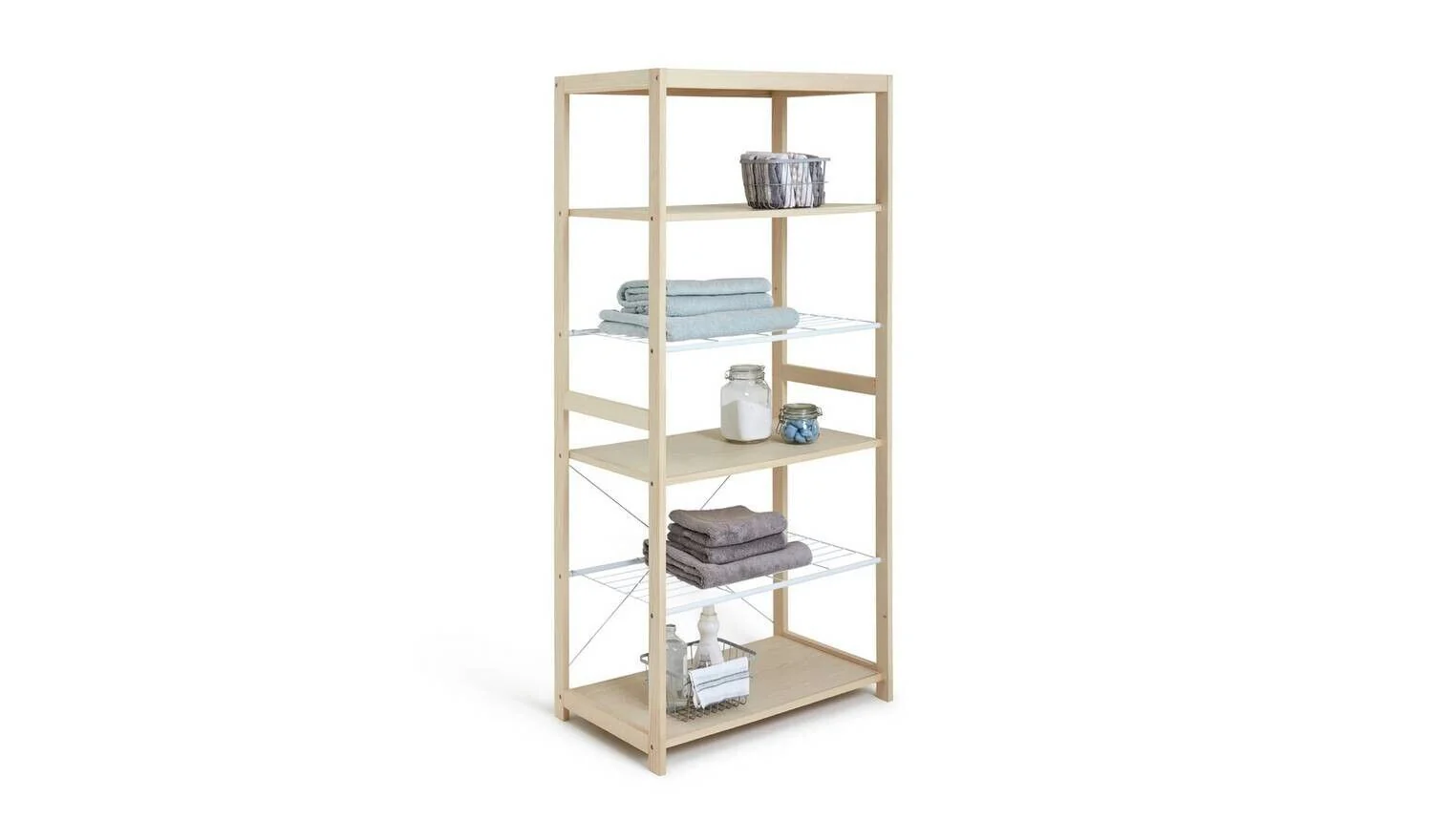 Flicka Open 5 Shelf Wardrobe Pine Storage Organiser Bedroom Furniture