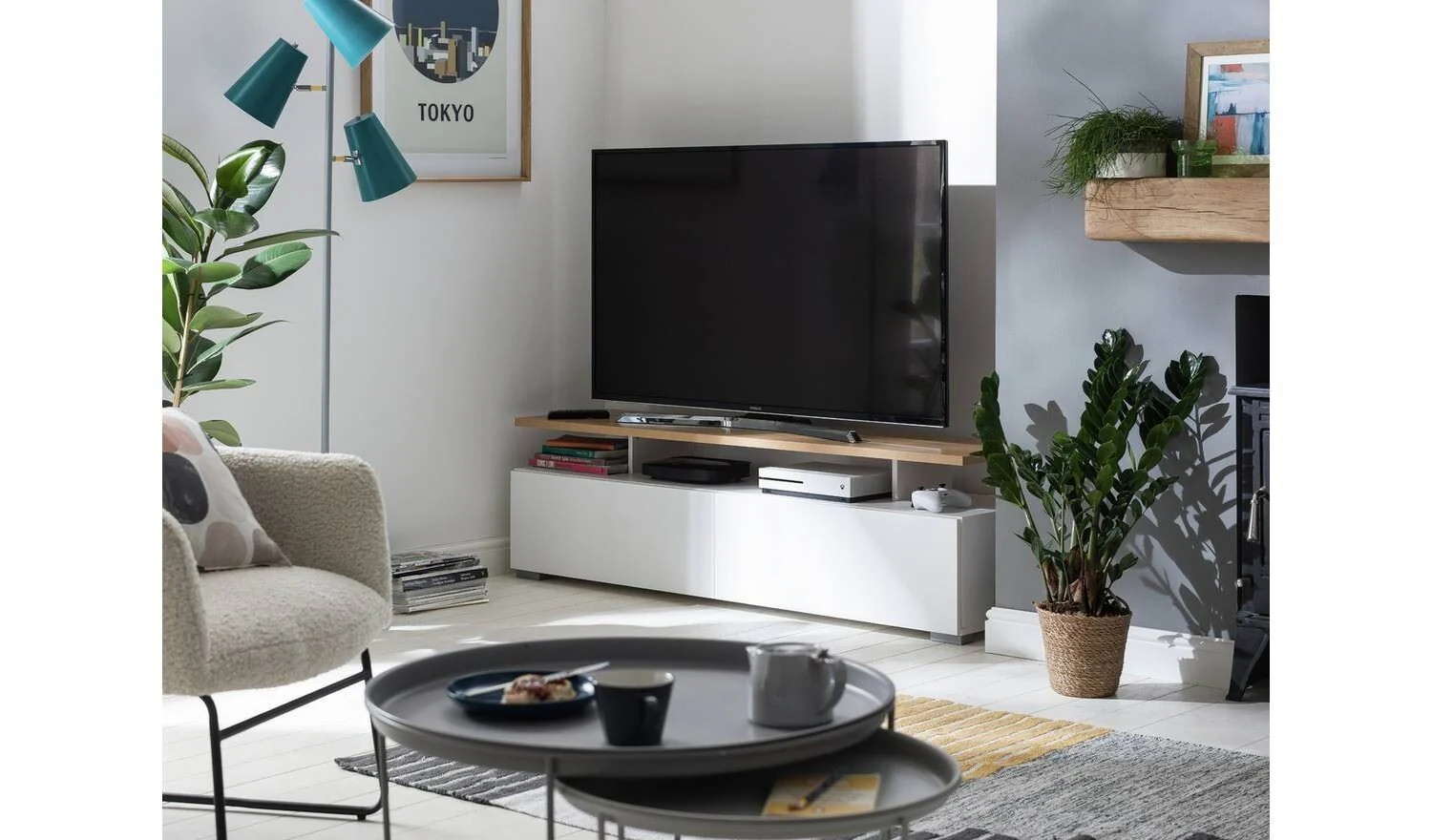 Floating Top TV Unit White & Oak Easy Installation Durable - Image 2