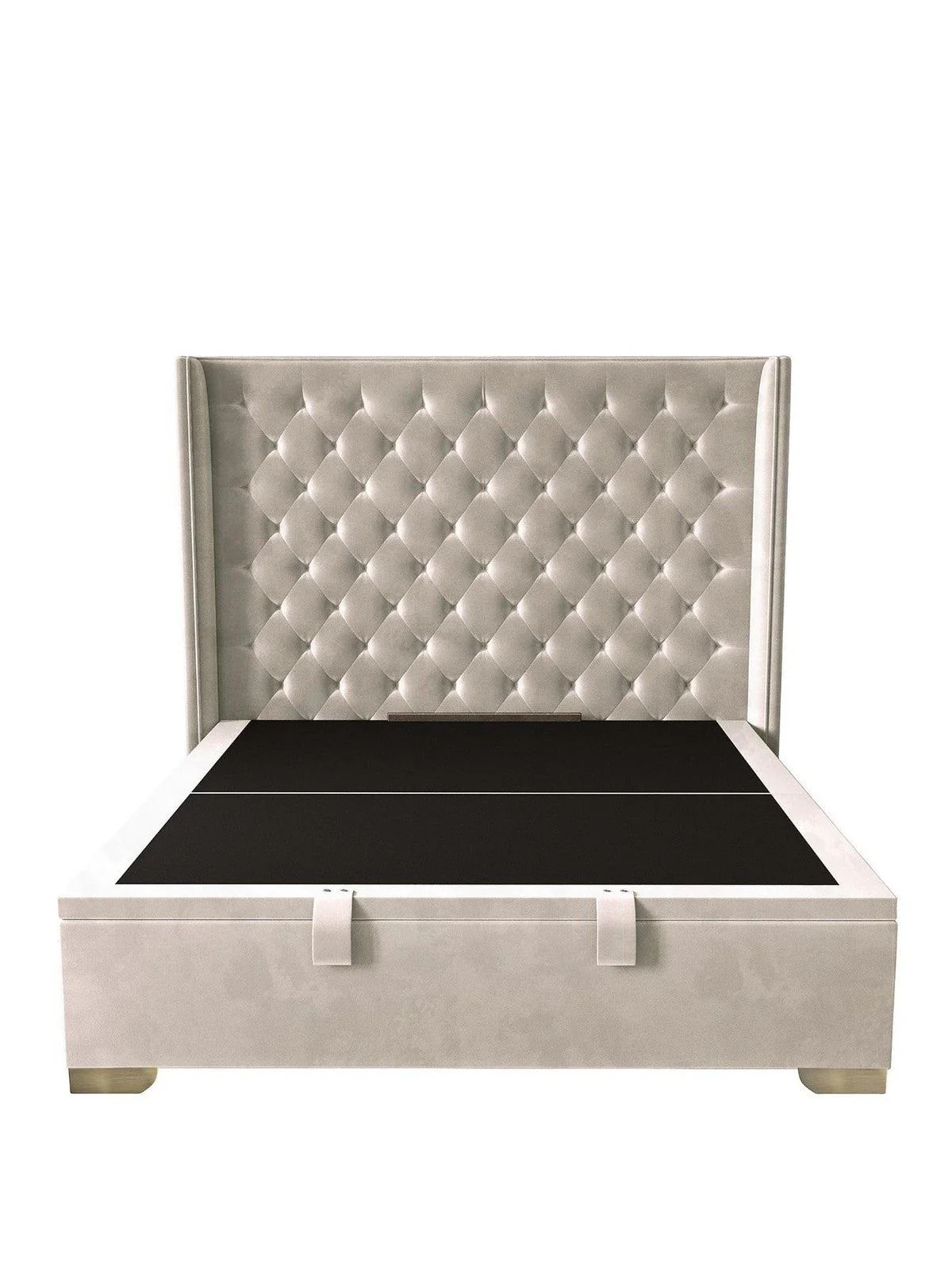 Franklin Velvet Lift Up Ottoman Bed Double Natural Buttoned Headboard - Image 2