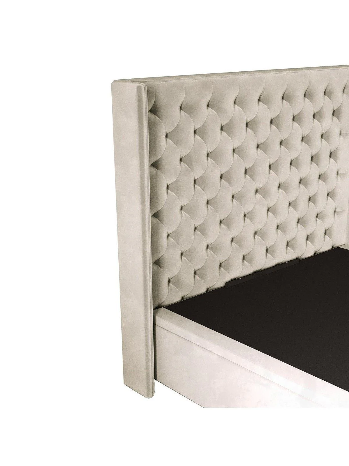 Franklin Velvet Lift Up Ottoman Bed Double Natural Buttoned Headboard - Image 4
