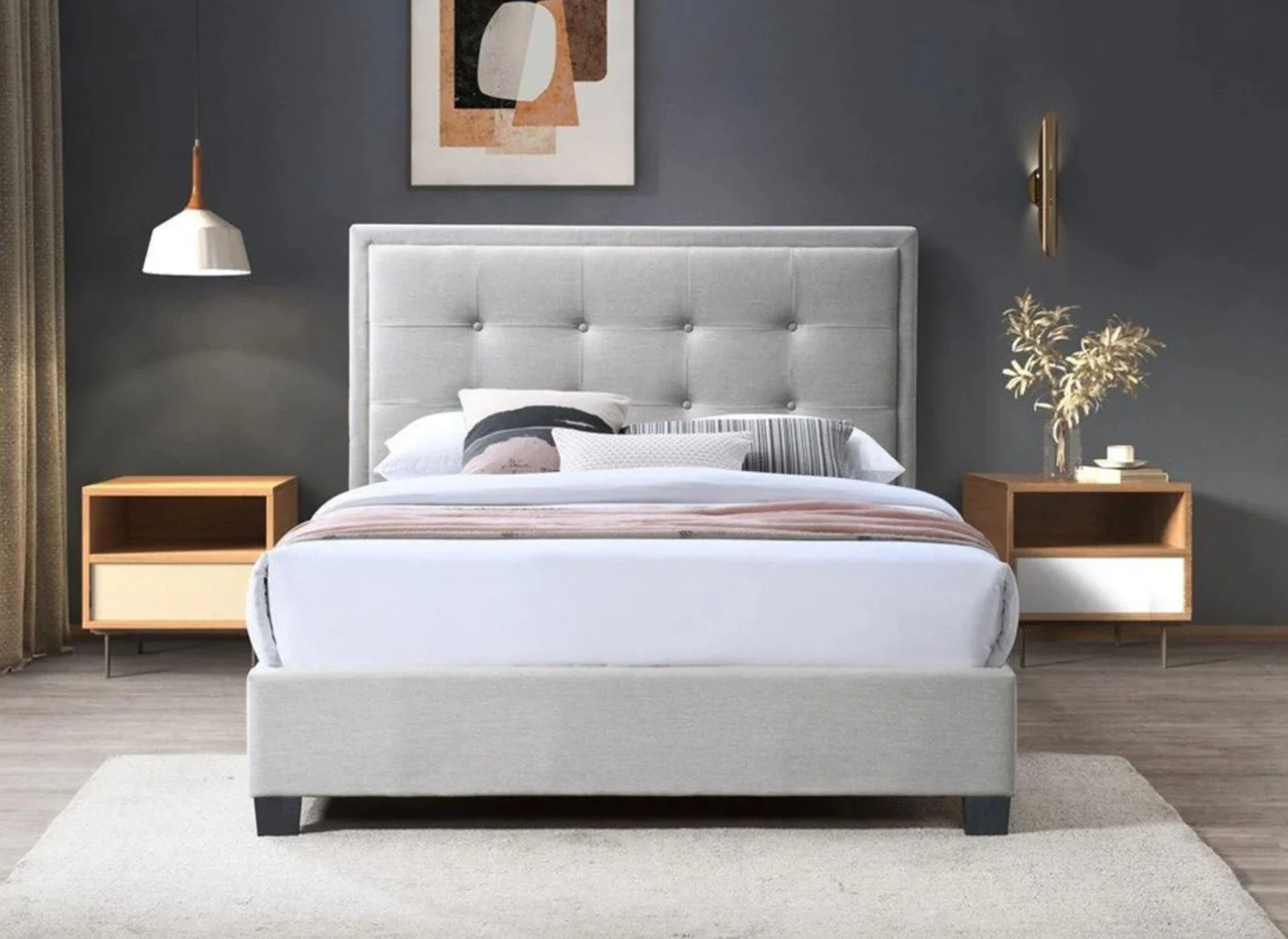 Gainford Static Double Bed Frame | Natural Bolero Fabric | Free UK Delivery - Image 2