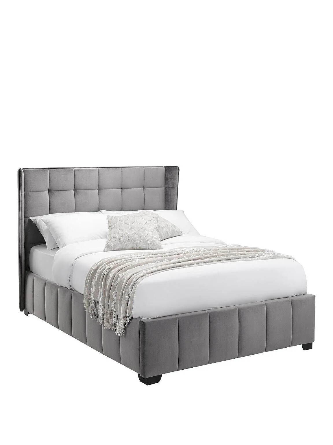 Gatsby Velvet King Size Bed Lift up With Storage In Light Grey Modern Bedroom - Image 4