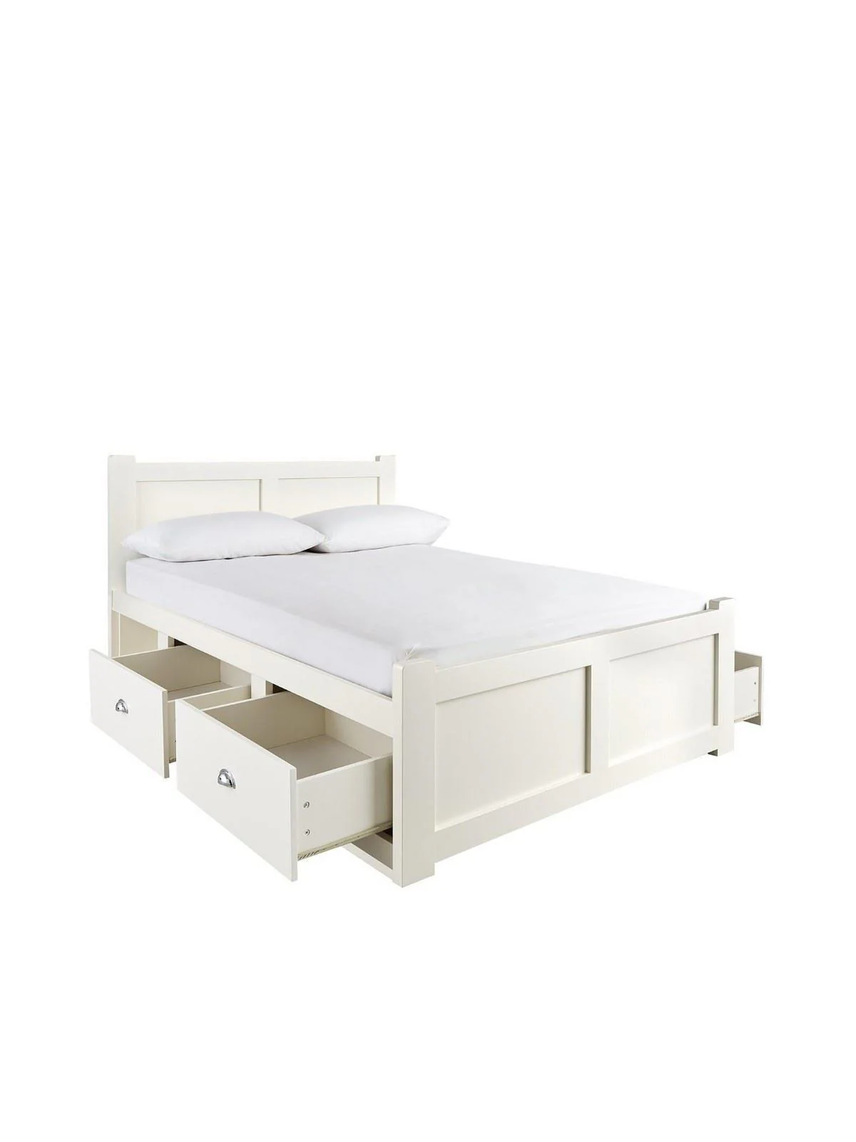 Geneva Bed Frame White Double with Storage Drawers & Open Shelves - Image 4