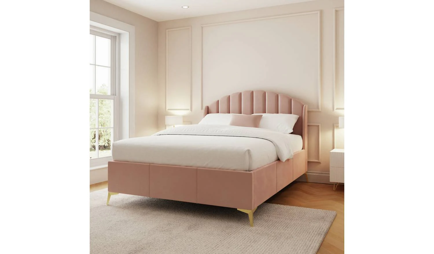 GFW Pettine End Lift Ottoman Bed Blush Pink Double Size Bedroom Storage
