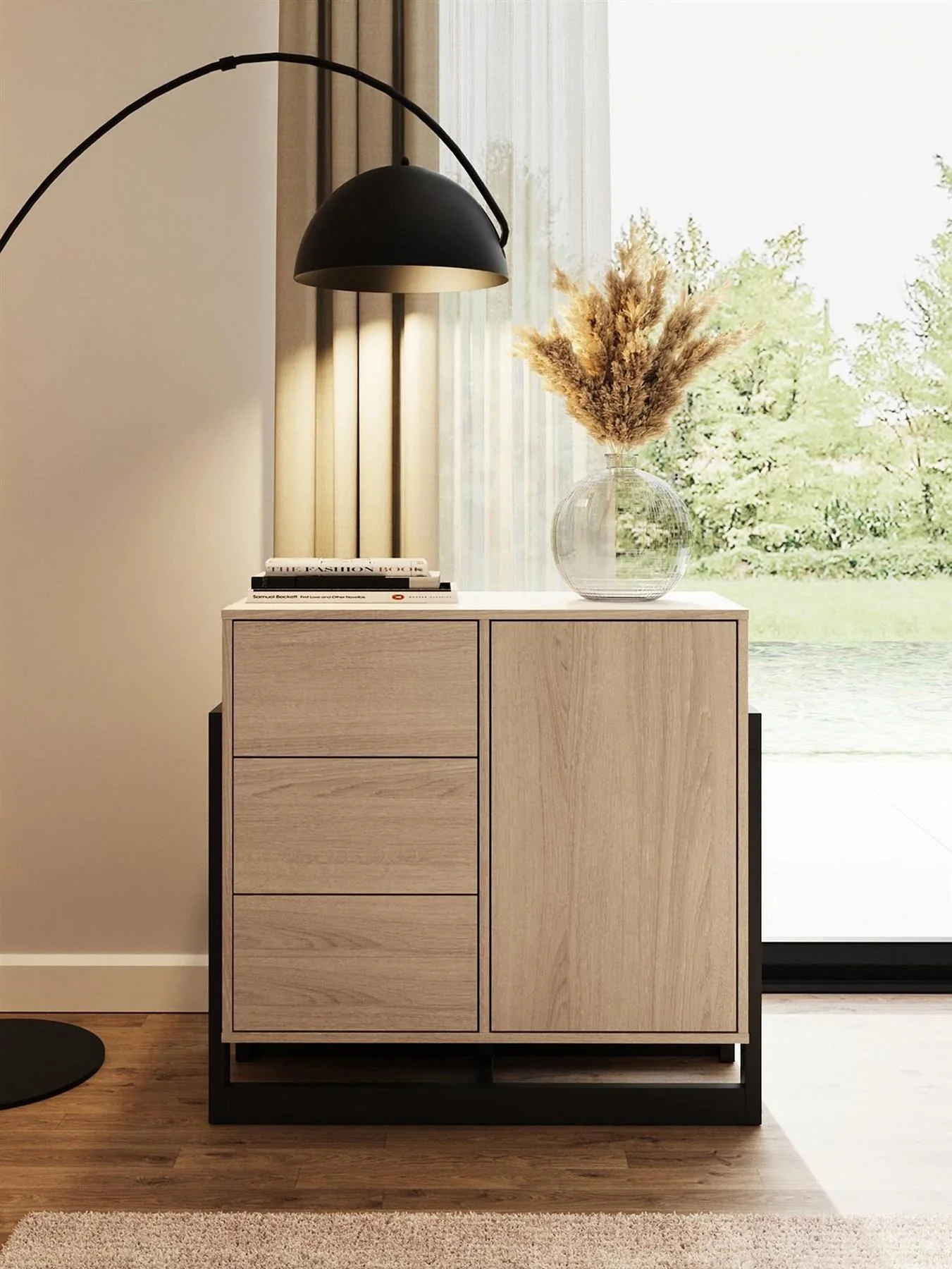 GFW Tait 1 Door 3 Drawer Sideboard Oak Storage Cabinet Living Room