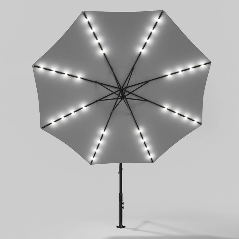 Grey Parasol 32 LED Crank And Lift Garden Umbrella UK - Image 5