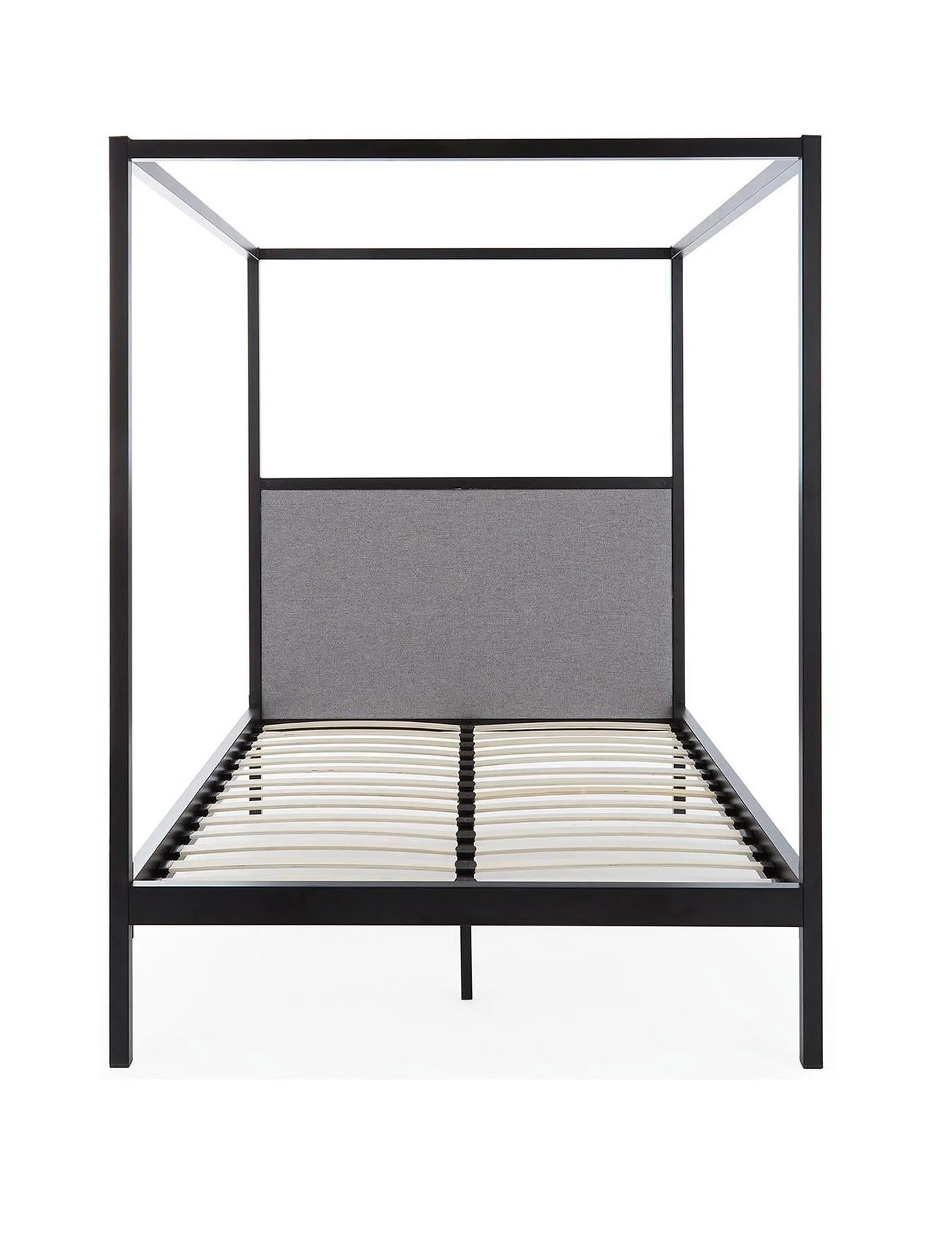 Hampton 4 Poster Metal Bed Frame Black Double Linen Headboard - Image 2