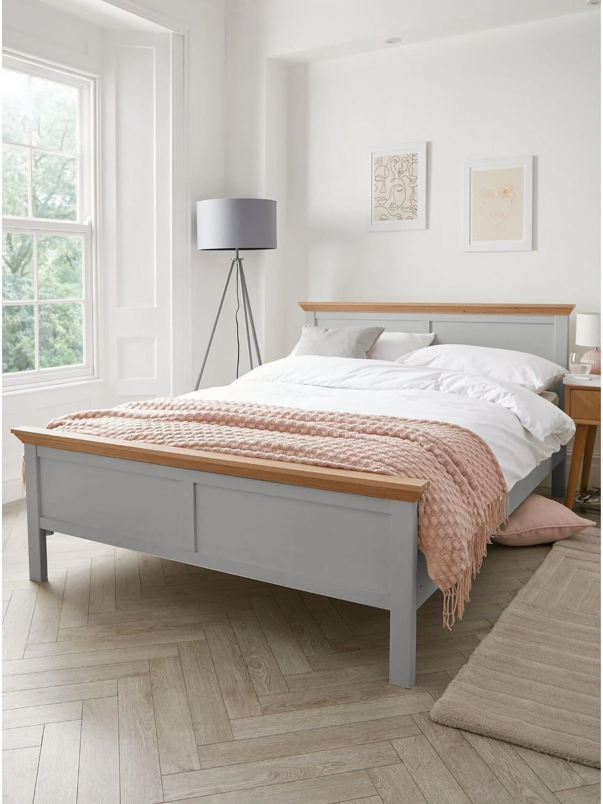 Hanna Bed Frame Double Grey Traditional Cottage Style Oak Effect