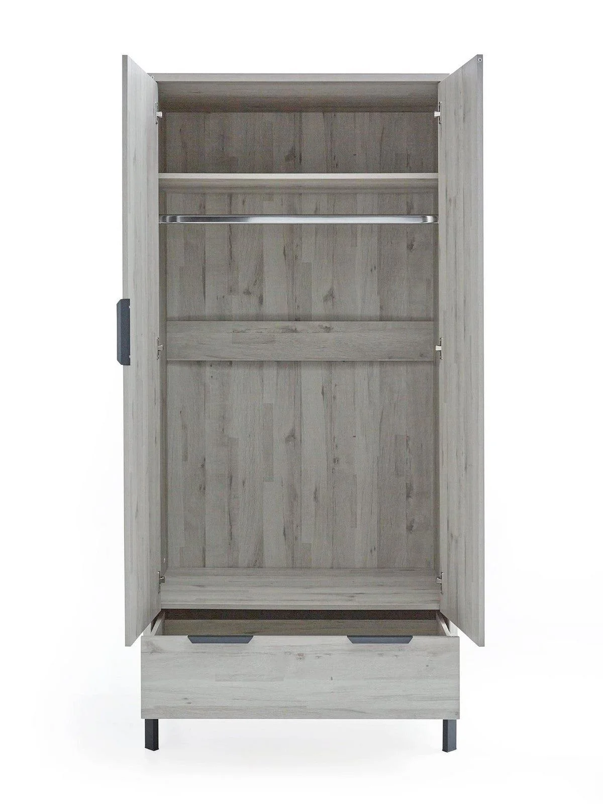 Harlem 2 Door 1 Drawer Wardrobe Grey Oak Effect Stylish Bedroom Storage - Image 4