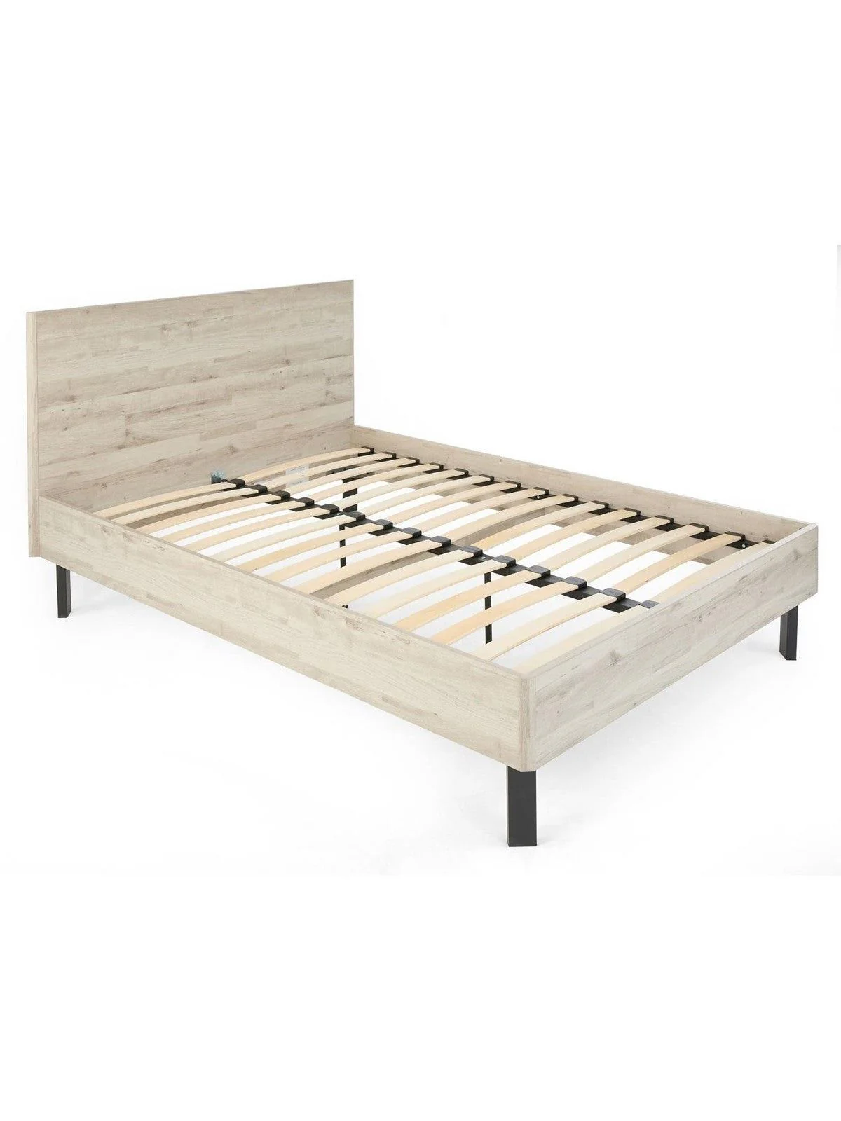 Harlem Double Bed Frame Grey Oak | Large Headboard | Black Metal Legs - Image 3