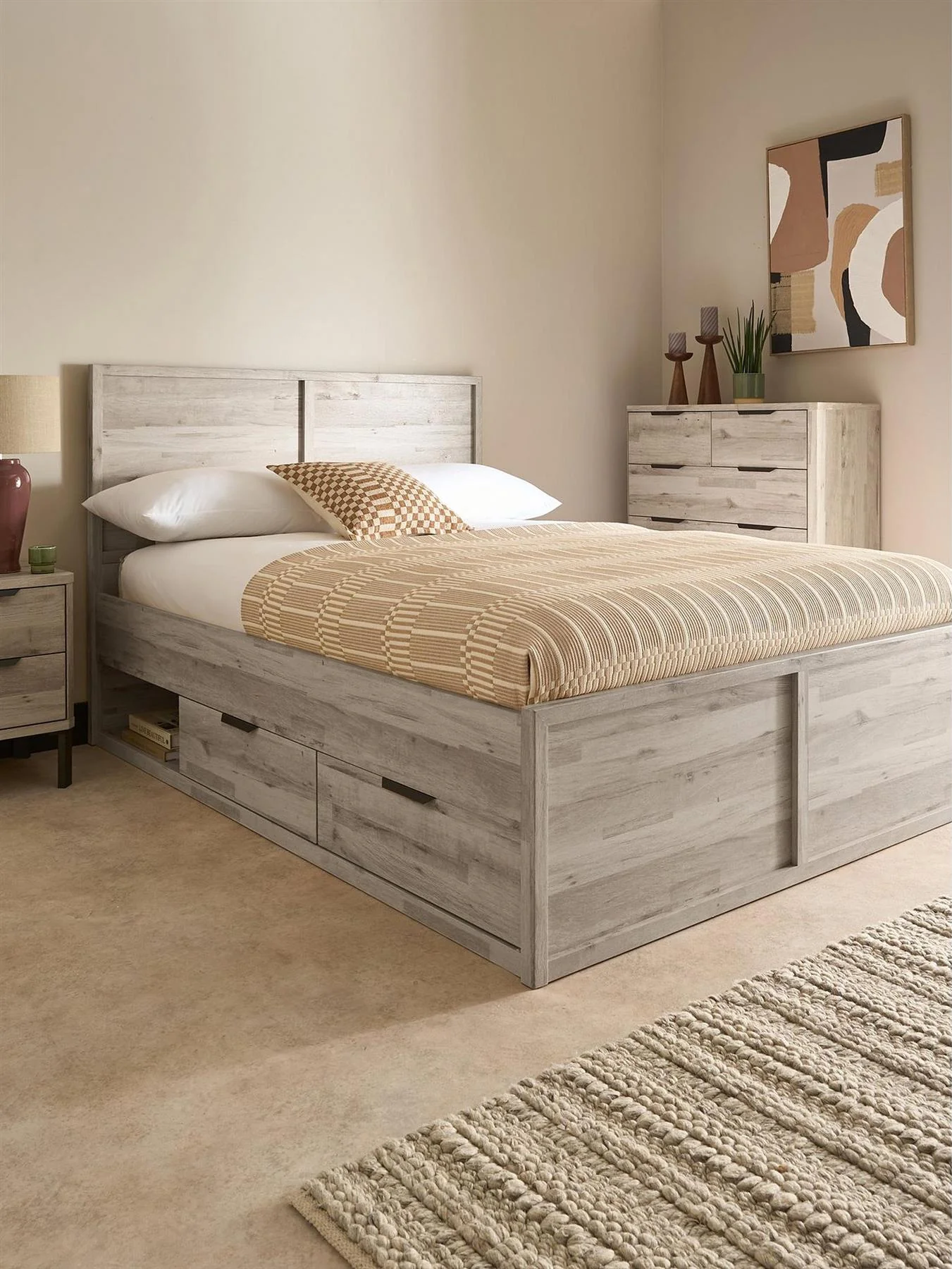 Harlem Storage King Bed Frame Grey Oak Modern Bedroom Furniture