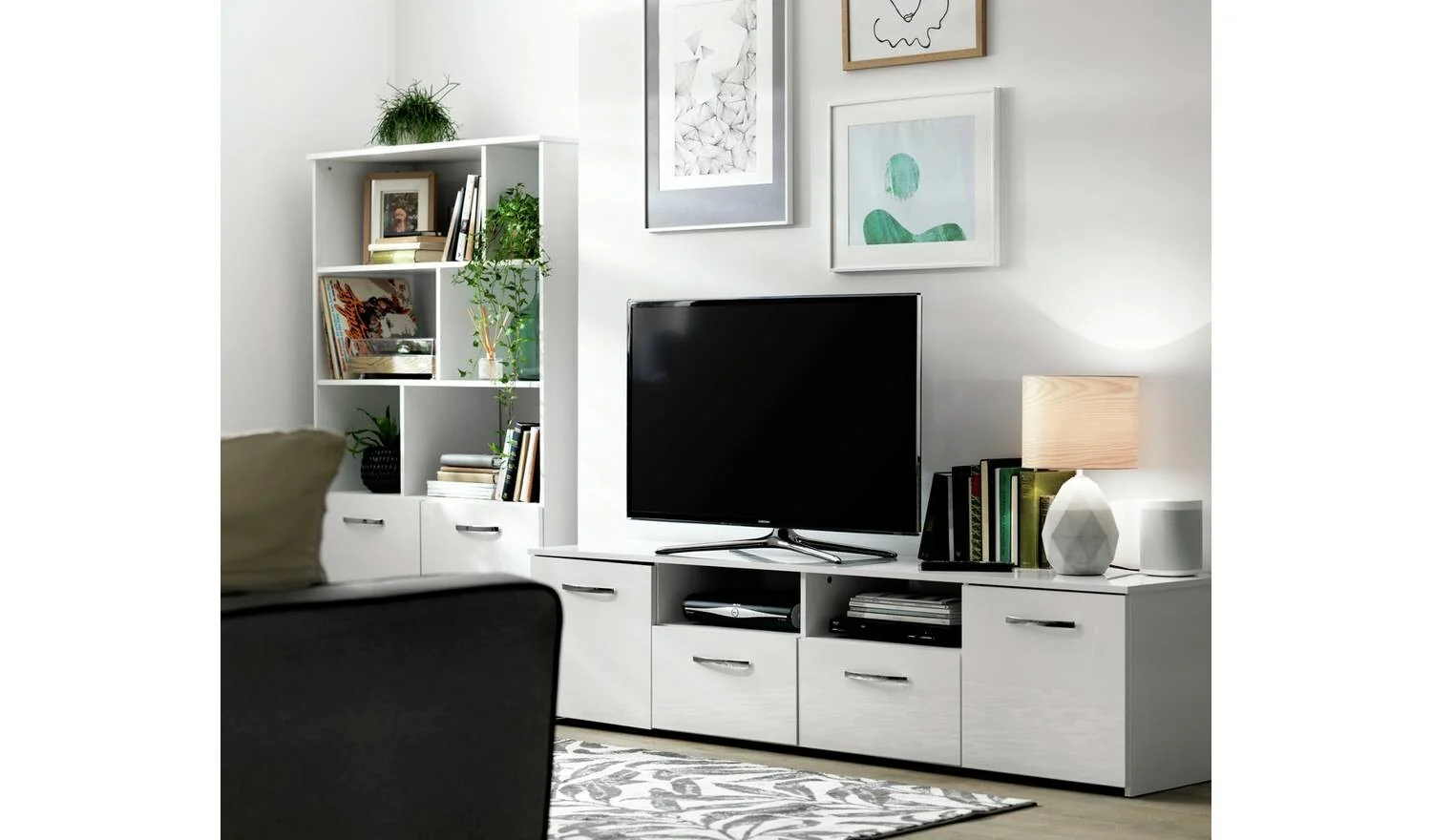 Hayward 2 Door TV Unit Gloss Grey Modern Home Cinema Furniture - Image 2