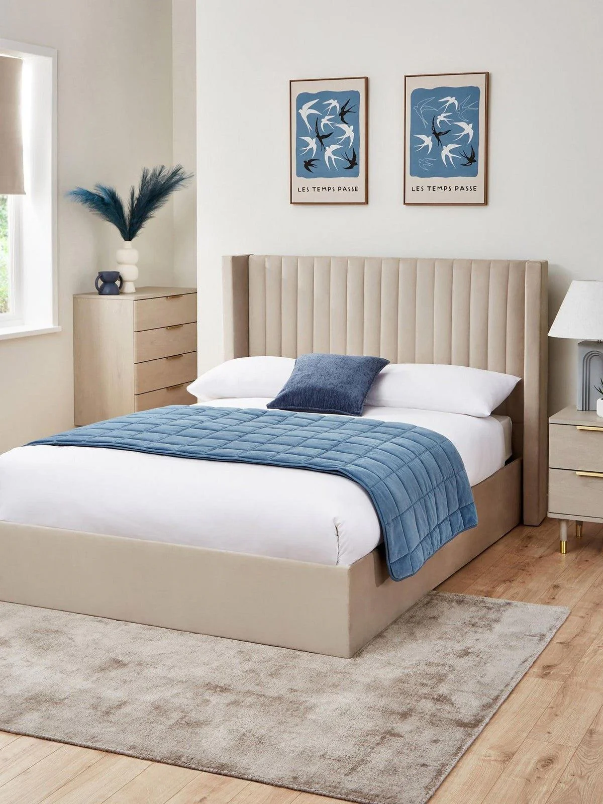 Haywood End Lift Up Storage Ottoman King Bed Natural Stylish and Modern Bedroom