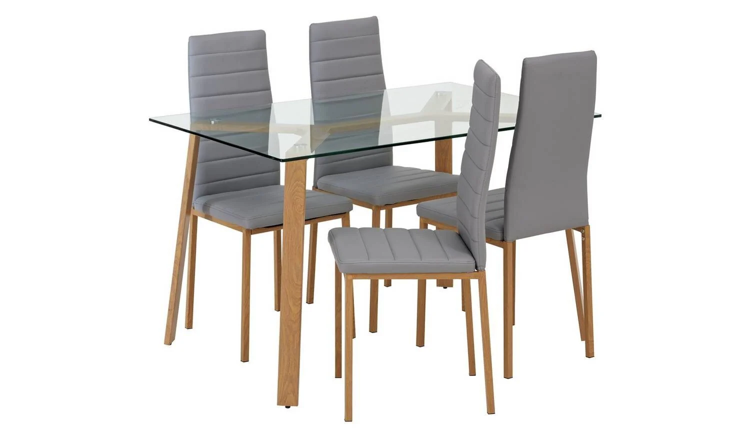 Helena Glass Dining Table & 4 Grey Chairs Contemporary Design Dining