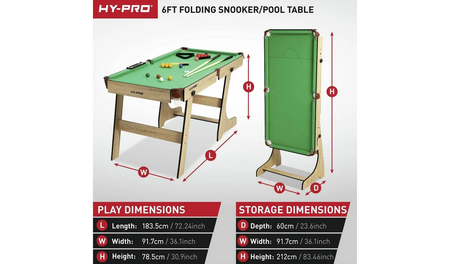 Hy-Pro 6ft Folding Snooker and Pool Table Oak Indoor Games Sports Fun - Image 11