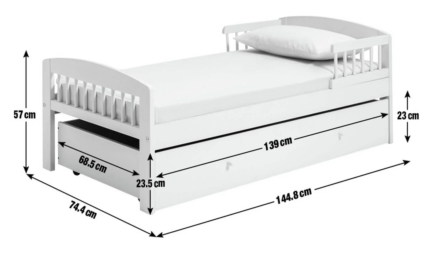 Jesse Toddler Bed With Drawer - White - Image 6