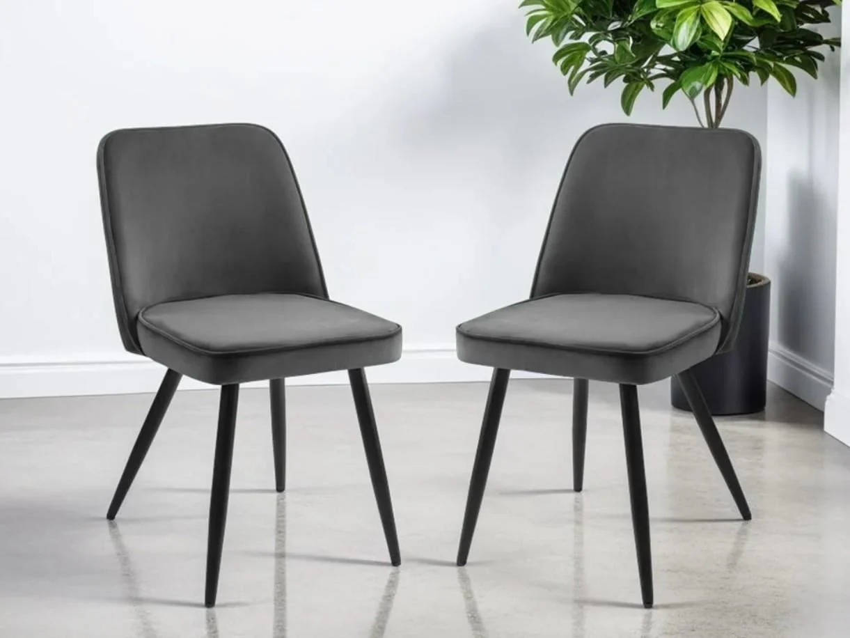 Julian Bowen Burgess Set of 2 Grey Velvet Dining Chairs Modern Kitchen