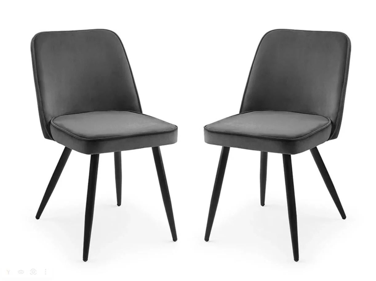 Julian Bowen Burgess Set of 2 Grey Velvet Dining Chairs Modern Kitchen - Image 2