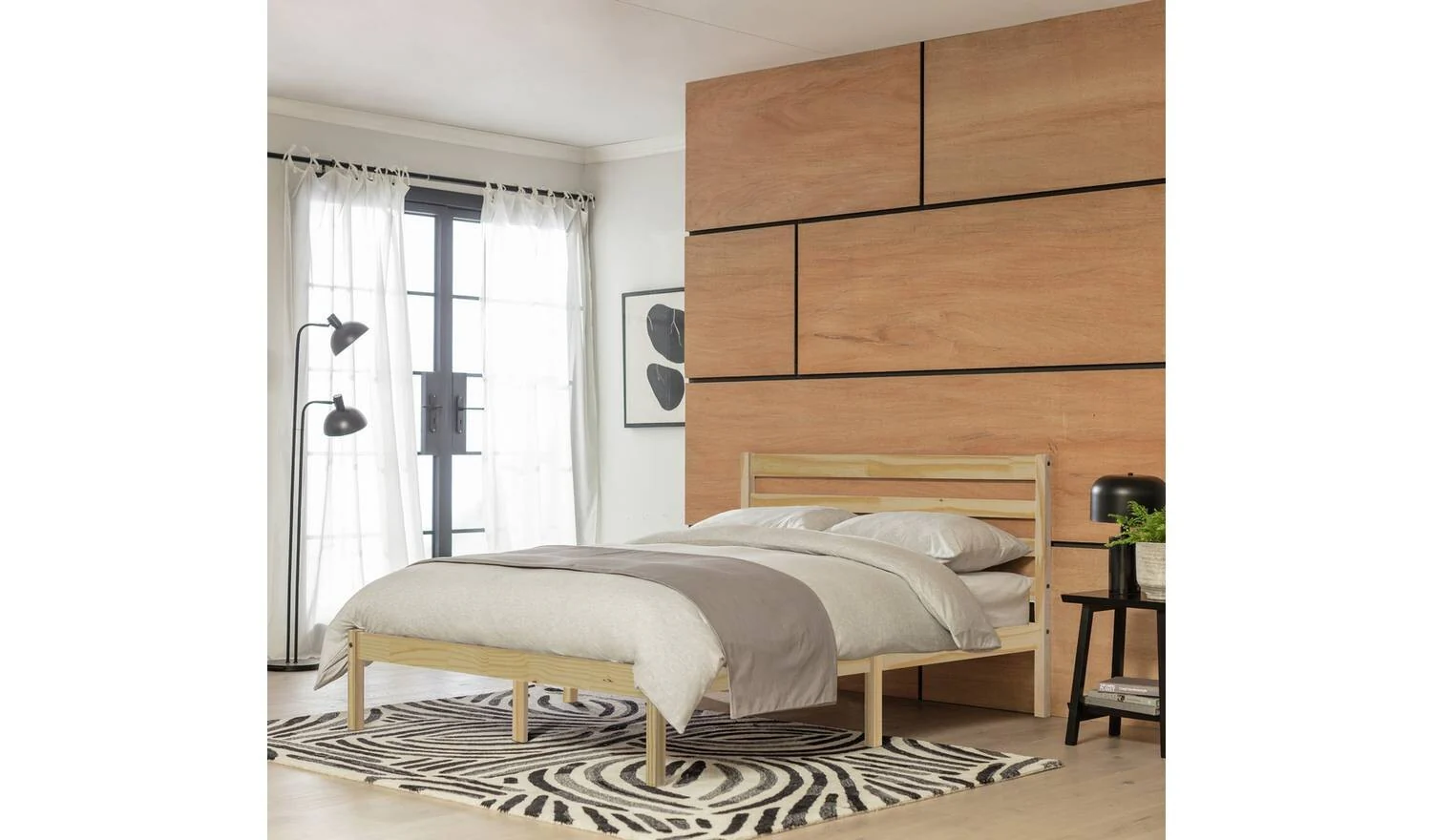 Kaycie Double Wooden Bed Frame Pine Modern Scandinavian Bedroom - Image 3