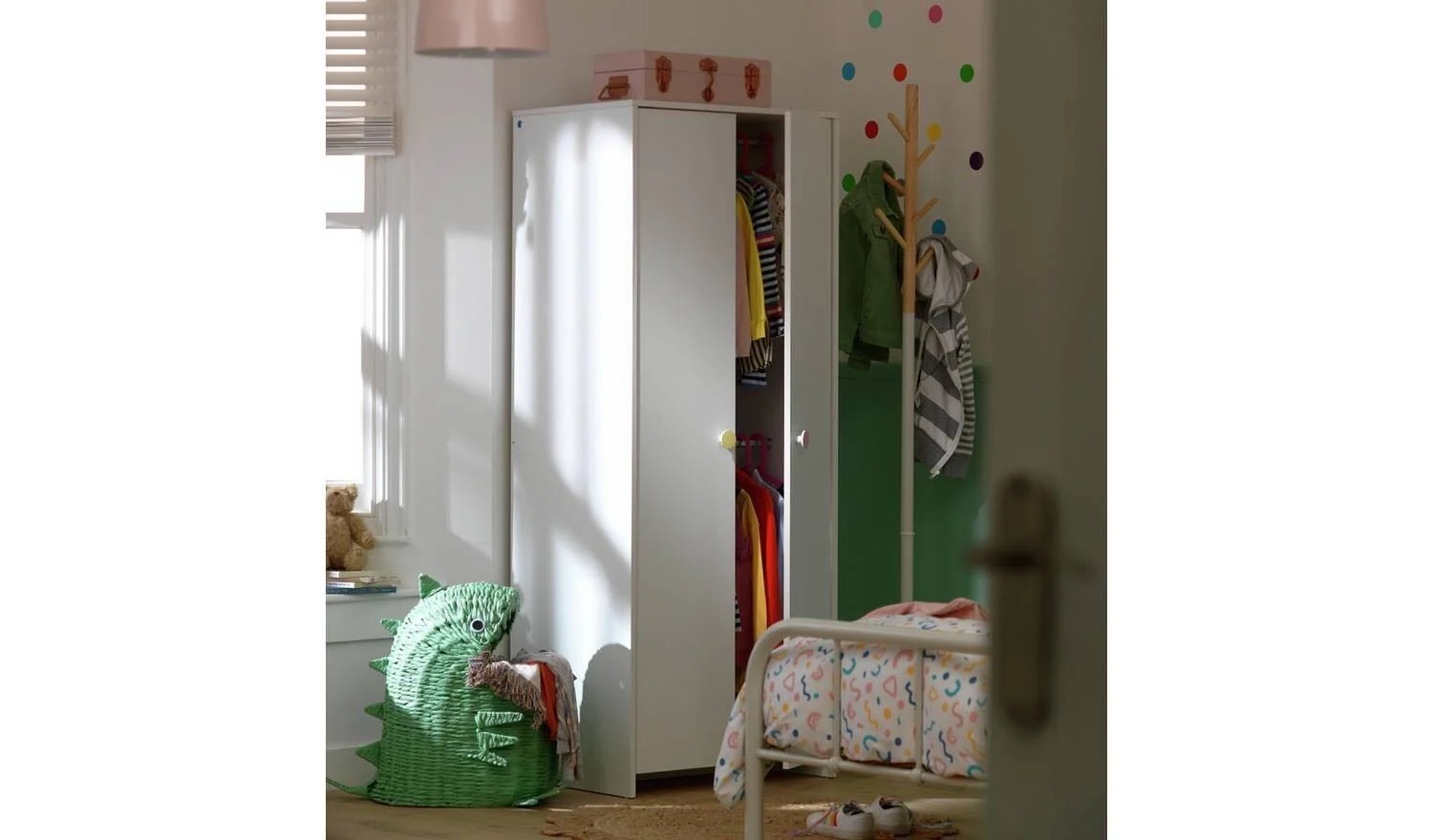 Kids Juno 2 Door Wardrobe White Childrens Bedroom Storage Furniture - Image 2