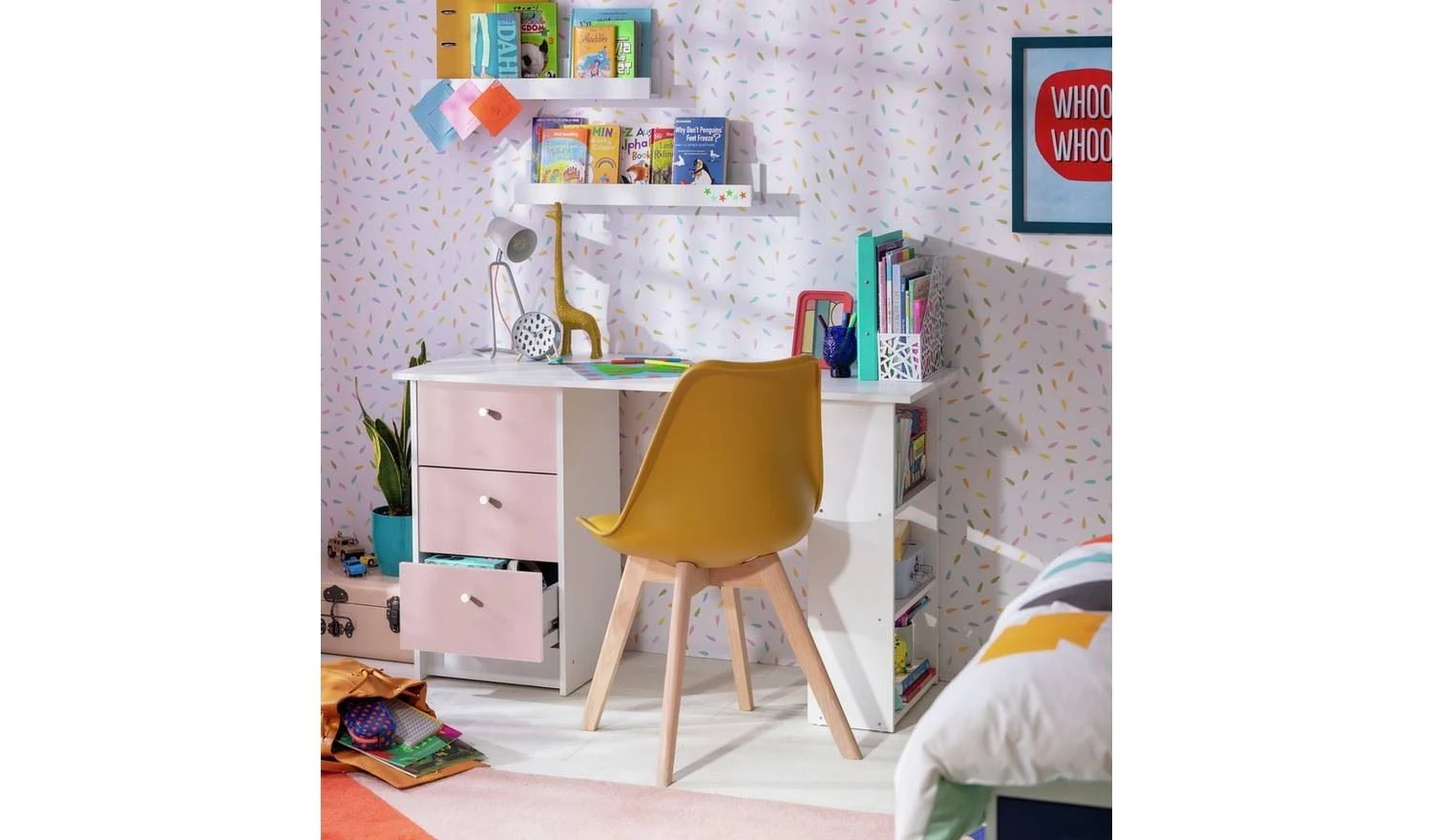 Kids Malibu 3 Drawers Desk Pink & White Childrens Bedroom Furniture Study - Image 3