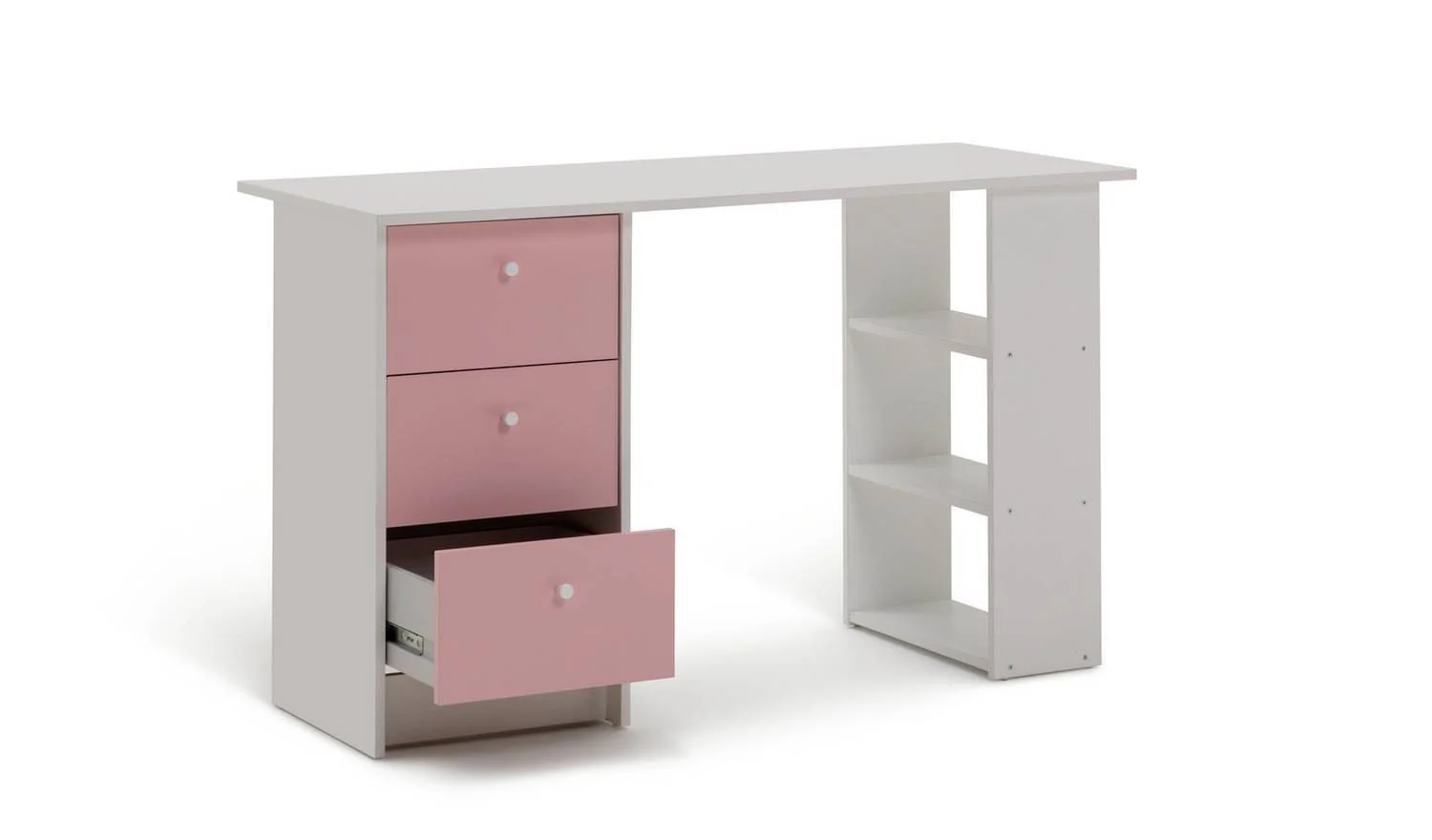 Kids Malibu 3 Drawers Desk Pink & White Childrens Bedroom Furniture Study - Image 4