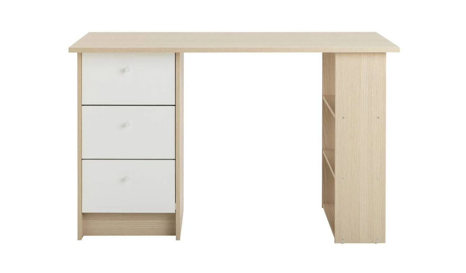 Kids Malibu 3 Drawers Desk White and Acacia Childrens Study Table - Image 3