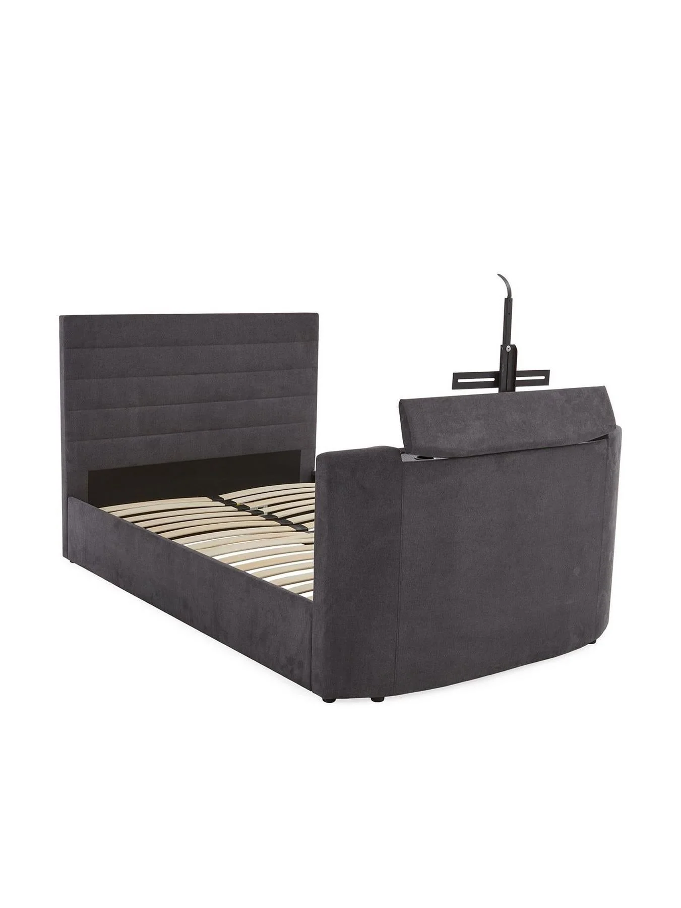 Kingsley Fabric TV Double Bed Frame - fits up to 32 inch TV Charcoal - Image 3