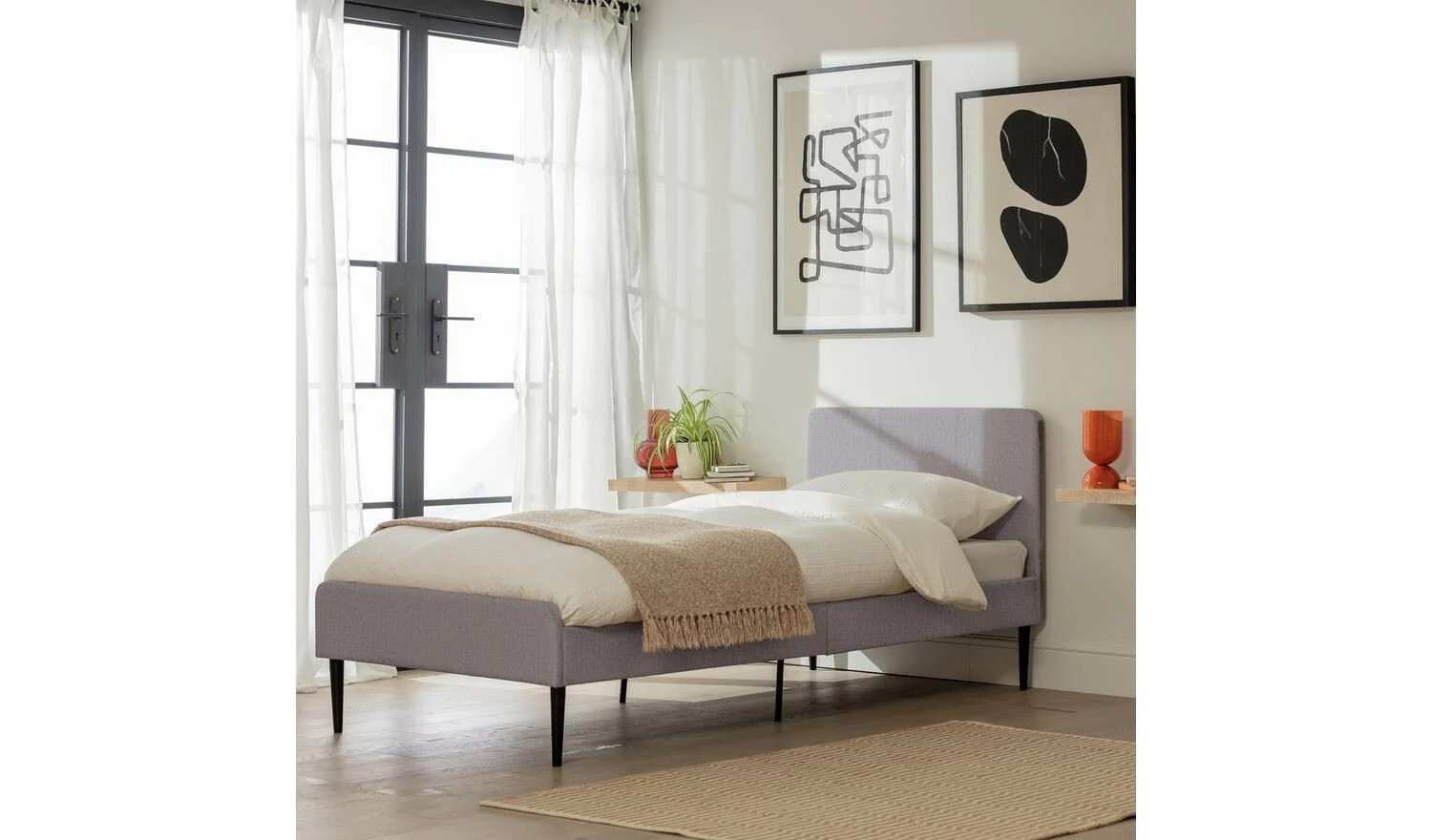 Kristopher Single Fabric Bed Frame Grey Modern Bedroom Furniture - Image 3