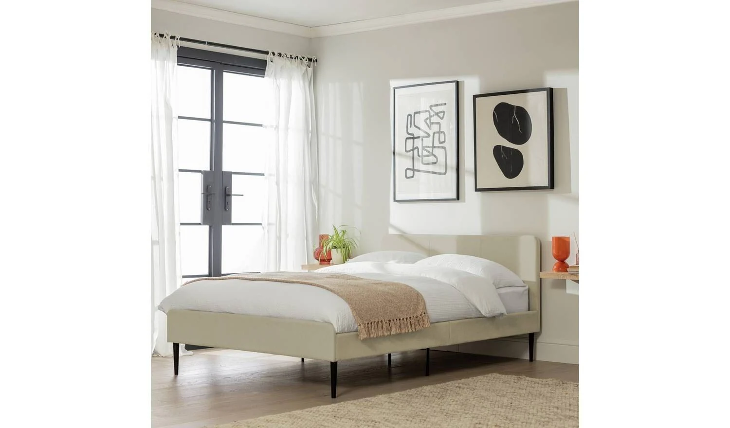 Kristopher Small Double Fabric Bed Frame Cream Modern Bedroom Furniture - Image 3