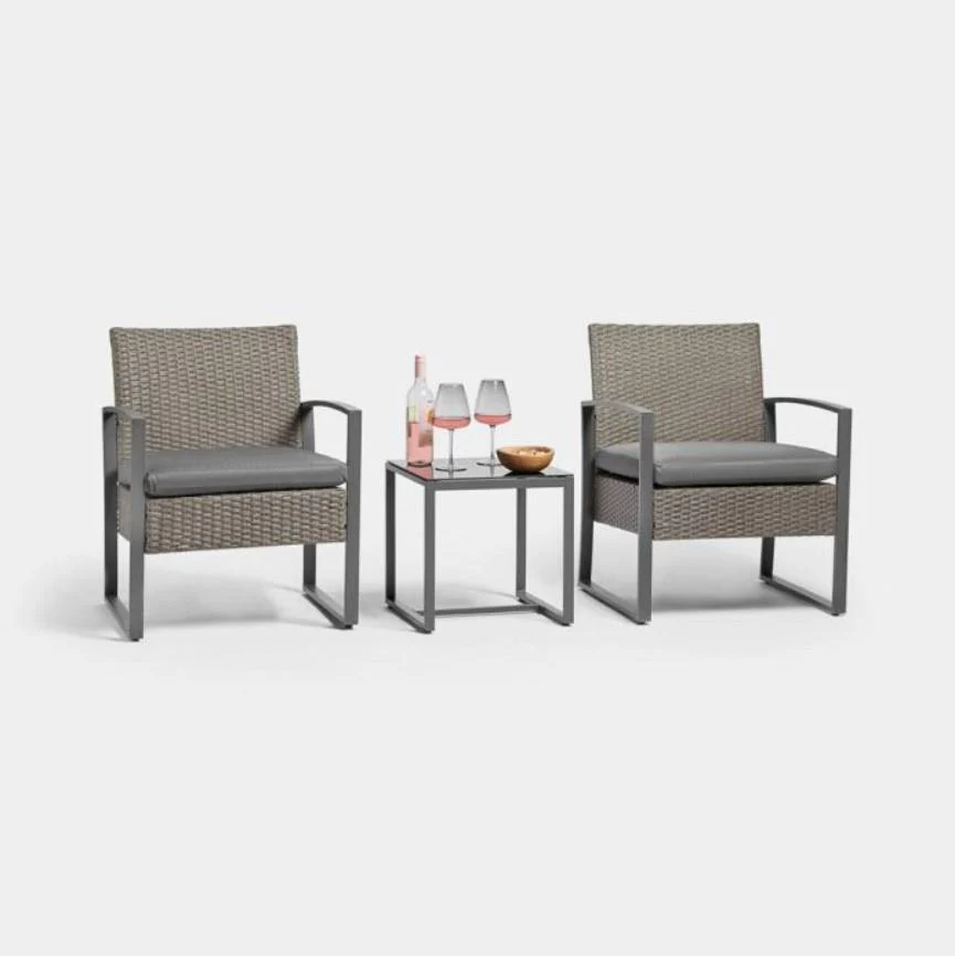 Kuta 2-Seater Rattan Bistro Set Grey Outdoor Chairs And Table - Image 7