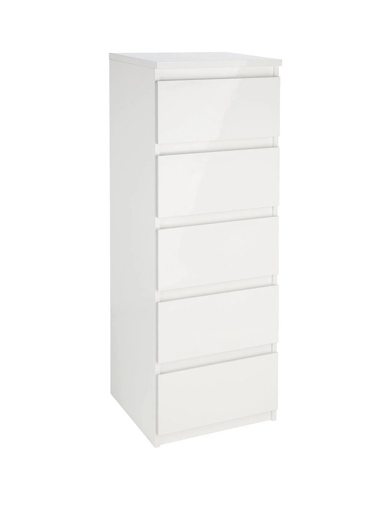 Layton Gloss 5 Drawer Narrow Chest White Slim Storage Organiser Bedroom - Image 3
