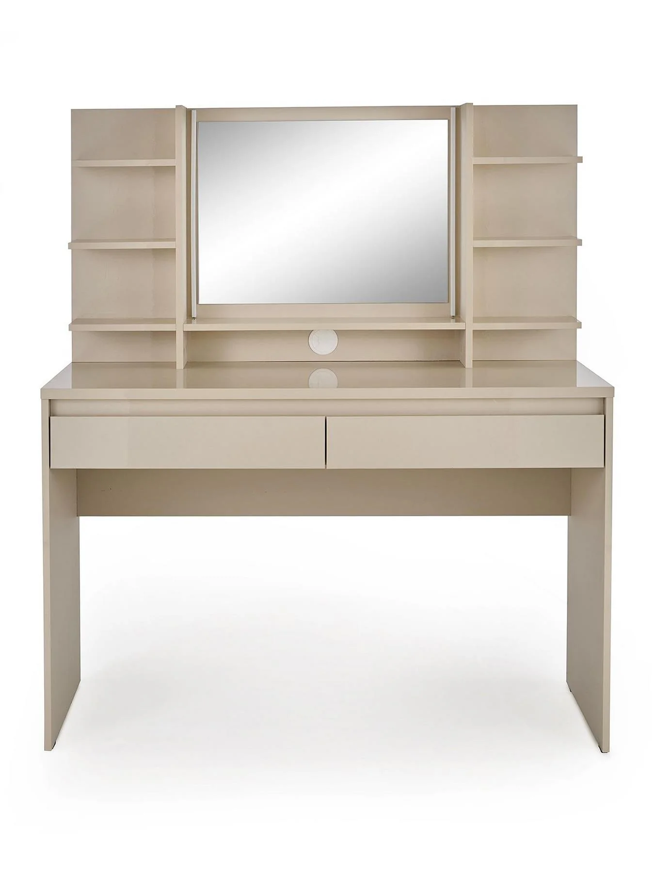 Layton Lit Gloss Dressing Table with Mirror Oatmeal Modern Bedroom Furniture - Image 2