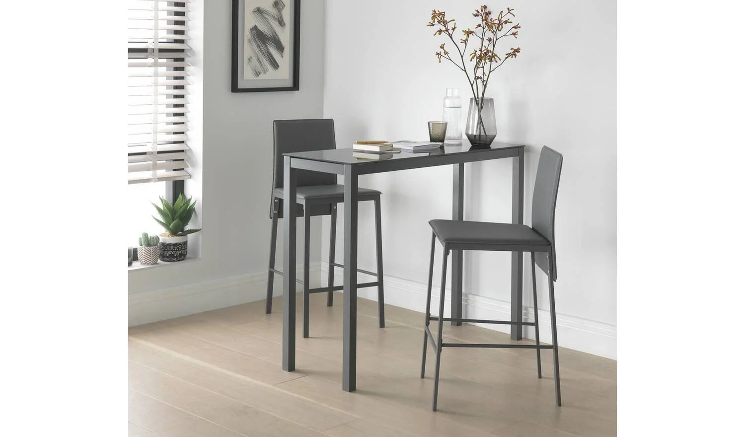 Lido Grey Bar Table & 2 Grey Chairs For Small Spaces UK