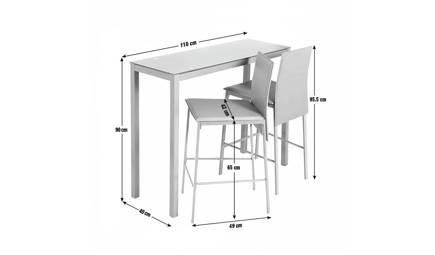 Lido Grey Bar Table & 2 Grey Chairs For Small Spaces UK - Image 2