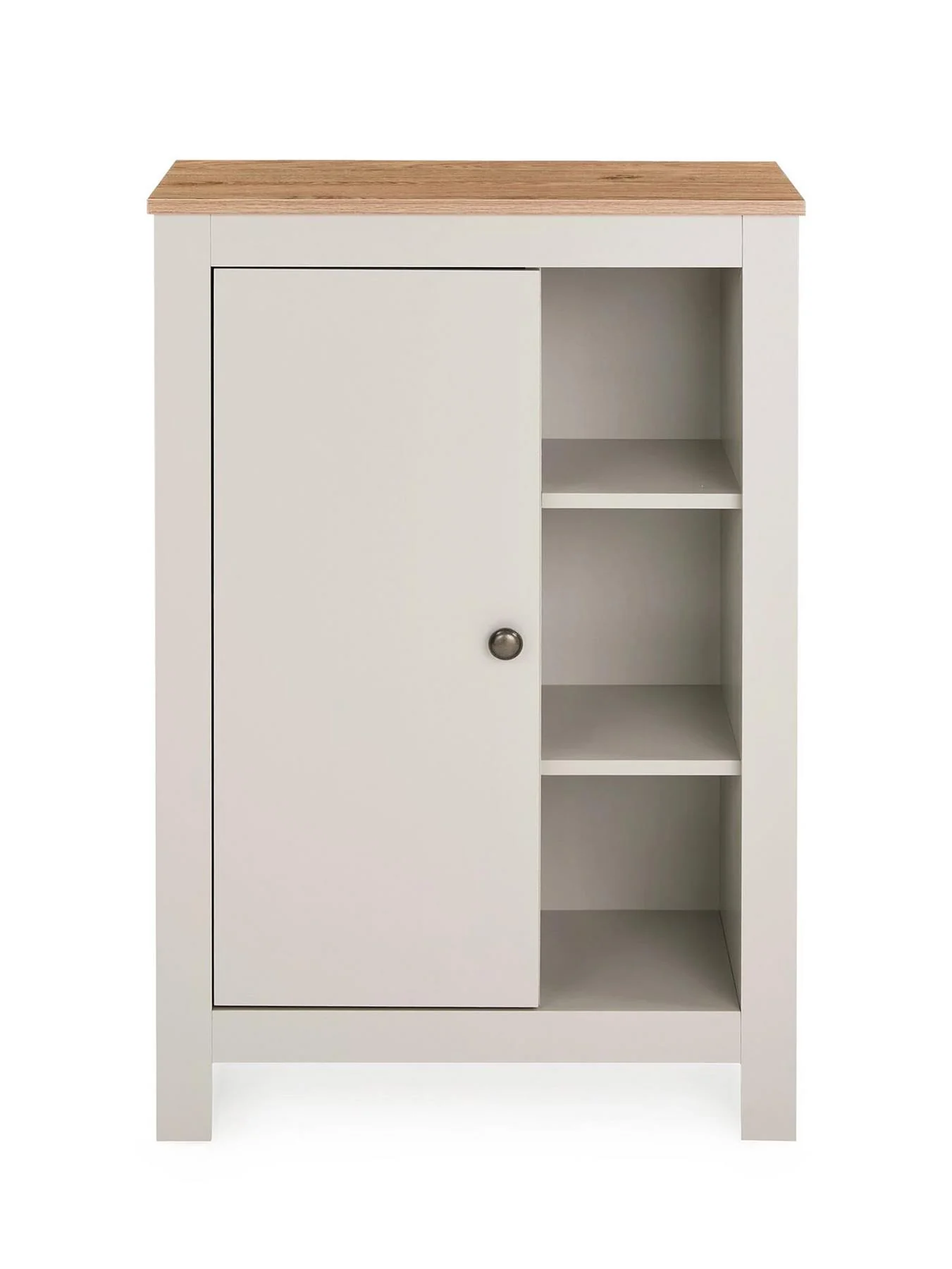 Lifton Low Bathroom Cabinet Light Grey Wood Effect Storage Organiser Unit - Image 3