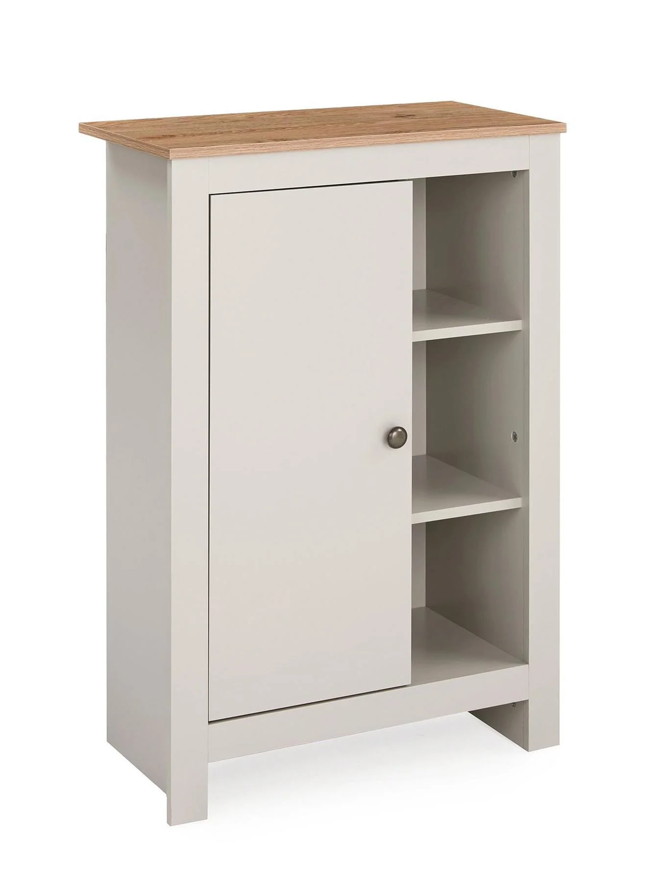 Lifton Low Bathroom Cabinet Light Grey Wood Effect Storage Organiser Unit - Image 4