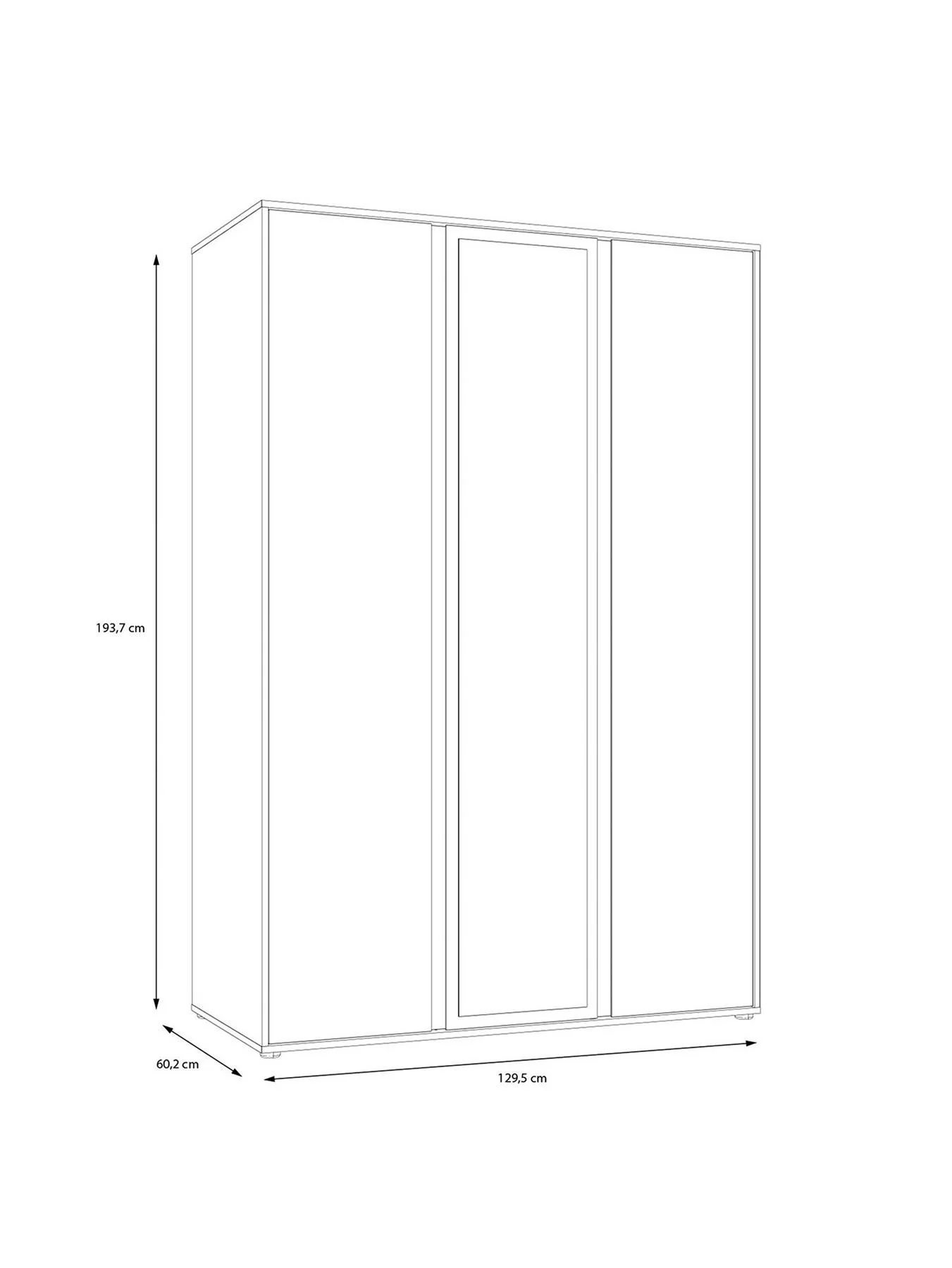 Lisson 3 Door Mirrored Wardrobe New Oak Storage Organiser Bedroom Furniture - Image 6