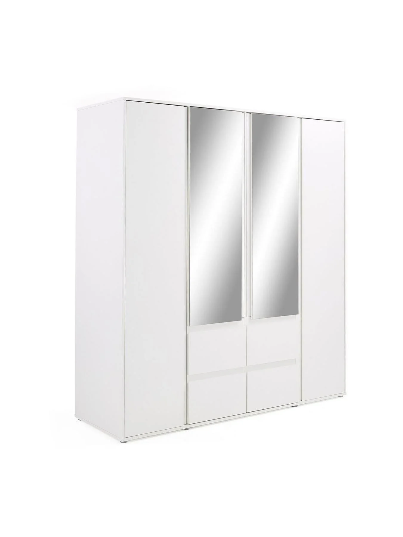 Lisson 4 Door Combi Wardrobe White Mirrored Handleless Bedroom Storage - Image 3