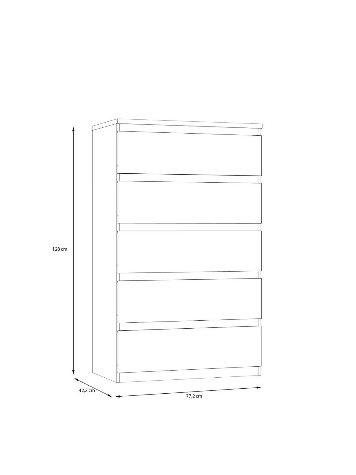 Lisson 5 Drawer Chest New Oak | Handle-Free Design | 128cm Tall - Image 6